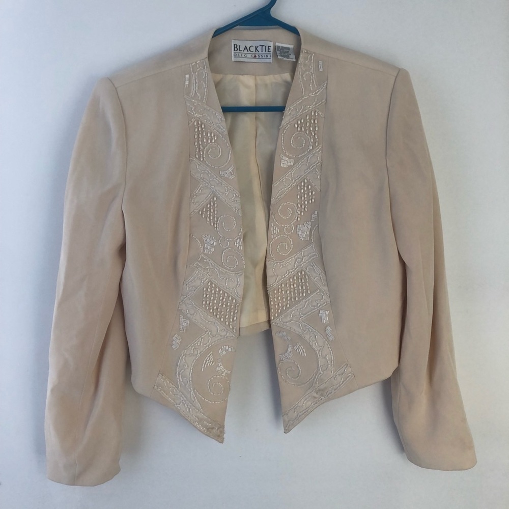 OLEG CLASSINI BLACK TIE cream beaded jacket size 6